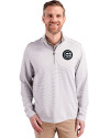 Chicago Cubs Mono Cutter & Buck Virtue Eco Pique Micro Stripe Recycled Mens Quarter Zip Polished/White Front Thumbnail Image