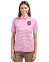 New York Yankees Mono Cutter & Buck Virtue Eco Pique Stripe Recycled Womens Top Gelato Fuchsia Front Thumbnail Image