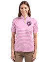 New York Mets Mono Cutter & Buck Virtue Eco Pique Stripe Recycled Womens Top Gelato Fuchsia Front Thumbnail Image