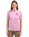 Miami Marlins Mono Cutter & Buck Virtue Eco Pique Stripe Recycled Womens Top Gelato Fuchsia Front Thumbnail Image