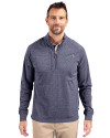 Atlanta Braves Mono Cutter & Buck Adapt Eco Knit Heather Mens Big & Tall Quarter Zip Pullover Navy Blue Heather Front Thumbnail Image