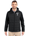 Texas Rangers Mono Cutter & Buck Evoke Hybrid Eco Softshell Recycled Full Zip Mens Big & Tall Hooded Jacket Black Front Thumbnail Image