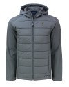 South Florida Bulls Swinging Rocky Cutter & Buck Evoke Hybrid Eco Softshell Recycled Full Zip Mens Big & Tall Hooded Jacket Elemental Grey Mannequin Thumbnail Image