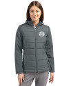 Milwaukee Brewers Mono Cutter & Buck Evoke Hybrid Softshell Recycled Full Zip Womens Hooded Jacket Elemental Grey Front Thumbnail Image