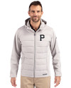 Pittsburgh Pirates Mono Cutter & Buck Evoke Hybrid Softshell Recycled Full Zip Mens Hooded Jacket CONCRETE Front Thumbnail Image