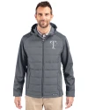 Texas Rangers Mono Cutter & Buck Evoke Hybrid Softshell Recycled Full Zip Mens Hooded Jacket Elemental Grey Front Thumbnail Image