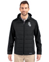 Chicago White Sox Mono Cutter & Buck Evoke Hybrid Softshell Recycled Full Zip Mens Hooded Jacket Black Front Thumbnail Image