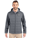 Chicago Cubs Mono Cutter & Buck Evoke Hybrid Softshell Recycled Full Zip Mens Hooded Jacket Elemental Grey Front Thumbnail Image