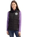 Milwaukee Brewers Mono Cutter & Buck Evoke Hybrid Softshell Recycled Womens Full Zip Vest Black Front Thumbnail Image