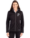 Pittsburgh Pirates Mono Cutter & Buck Evoke Softshell Recycled Full Zip Womens Jacket Black Front Thumbnail Image