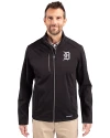 Detroit Tigers Mono Cutter & Buck Evoke Softshell Recycled Full Zip Mens Jacket Black Front Thumbnail Image