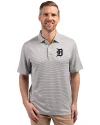 Detroit Tigers Mono Cutter & Buck Forge Eco Double Stripe Stretch Recycled Mens Polo Polished/White Front Thumbnail Image