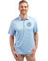 New York Mets Mono Cutter & Buck Forge Eco Heather Stripe Stretch Recycled Mens Polo Atlas Heather Front Thumbnail Image