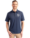 New York Yankees Mono Cutter & Buck Forge Eco Stretch Recycled Mens Polo Dark Navy Blue Heather Front Thumbnail Image