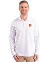 Clemson Tigers Cutter & Buck Advantage Eco Tri-Blend Pique Mens Long Sleeve Polo White Front Thumbnail Image