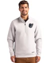 View image 10: Baltimore Orioles Monochromatic Cutter & Buck Roam Recycled Buttery-Soft Knit Mens Quarter Zip Jacket Solitaire Front