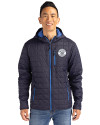 Milwaukee Brewers Mono Cutter & Buck Rainier Primaloft Eco Mens Full Zip Hooded Jacket Dark Navy Front Thumbnail Image