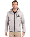 Miami Marlins Mono Cutter & Buck Rainier Primaloft Eco Mens Full Zip Hooded Jacket Polished Medium Gray Front Thumbnail Image