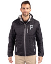 Pittsburgh Pirates Mono Cutter & Buck Rainier Primaloft Eco Mens Full Zip Hooded Jacket Black Front Thumbnail Image