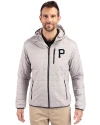Pittsburgh Pirates Mono Cutter & Buck Rainier Primaloft Eco Mens Full Zip Hooded Jacket Polished Medium Gray Front Thumbnail Image