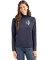 Minnesota Twins Mono Cutter & Buck Coastline Epic Comfort Recycled Womens Funnel Neck Navy Blue Front Thumbnail Image