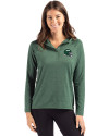 New York Jets NFL Helmet Cutter & Buck Coastline Epic Comfort Recycled Womens Hooded Shirt Hunter Green Front Thumbnail Image