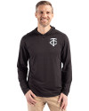 Minnesota Twins Mono Cutter & Buck Coastline Epic Comfort Recycled Mens Hooded Shirt Black Front Thumbnail Image
