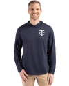 Minnesota Twins Mono Cutter & Buck Coastline Epic Comfort Recycled Mens Hooded Shirt Navy Blue Front Thumbnail Image