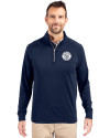 Milwaukee Brewers Mono Cutter & Buck Adapt Eco Knit Stretch Recycled Mens Big and Tall Quarter Zip Pullover Navy Blue Front Thumbnail Image