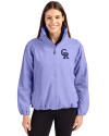 View image 4: Colorado Rockies Monochromatic Cutter & Buck Charter Recycled Packable Womens Full Zip Jacket Hyacinth Front