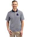 View image 4: Boston Red Sox Monochromatic Cutter & Buck Virtue Recycled Micro Stripe Featherlight Pique Mens Polo Navy Blue/White Front