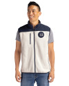 View image 10: Chicago Cubs Monochromatic Cutter & Buck Cascade Epic Comfort Recycled Sherpa Fleece Mens Full Zip Vest Shell/Navy Blue Front