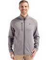 New England Patriots Monochromatic Cutter & Buck Peshastin Recycled Grid Fleece Mens Full Zip Jacket Elemental Grey Heather Front Thumbnail Image