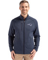 New England Patriots Monochromatic Cutter & Buck Peshastin Recycled Grid Fleece Mens Full Zip Jacket Navy Blue Heather Front Thumbnail Image