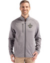 New Orleans Saints Cutter & Buck Peshastin Fleece Recycled Mens Full Zip Jacket Elemental Grey Heather Front Thumbnail Image
