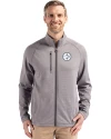 Pittsburgh Steelers Monochromatic Cutter & Buck Peshastin Recycled Grid Fleece Mens Full Zip Jacket Elemental Grey Heather Front Thumbnail Image