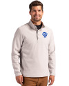 Los Angeles Rams Historic Cutter & Buck Hunts Point Recycled Fleece Mens Hybrid Snap Placket Pullover Polished Medium Gray Front Thumbnail Image