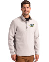 Green Bay Packers Cutter & Buck Hunts Point Eco Textured Fleece Recycled Mens Snap Pullover Polished Medium Gray Front Thumbnail Image