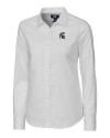 Michigan State Spartans Cutter & Buck Stretch Oxford Womens Long Sleeve Dress Shirt White Mannequin Thumbnail Image