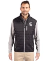 Michigan State Spartans Cutter & Buck Rainier PrimaLoft® Mens Big and Tall Eco Insulated Full Zip Puffer Vest Black Front Thumbnail Image