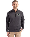 Las Vegas Raiders Historic Cutter & Buck Peshastin Fleece Recycled Mens Half Zip Pullover Black Heather Front Thumbnail Image