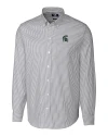 Michigan State Spartans Cutter & Buck Stretch Oxford Stripe Mens Long Sleeve Dress Shirt Charcoal Mannequin Thumbnail Image