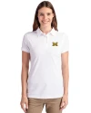 Michigan Wolverines Cutter & Buck Advantage Eco Tri-Blend Pique Womens Polo White Front Thumbnail Image