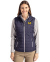 Michigan Wolverines Cutter & Buck Rainier PrimaLoft® Womens Eco Insulated Full Zip Puffer Vest Dark Navy/Silver Front Thumbnail Image