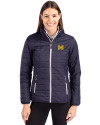 Michigan Wolverines Cutter & Buck Rainier PrimaLoft®  Womens Eco Insulated Full Zip Puffer Jacket Dark Navy/Silver Front Thumbnail Image