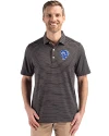 Los Angeles Rams Historic Cutter & Buck Forge Epic Confidence Fine Line Stripe Stretch Recycled Mens Polo Black/White Front Thumbnail Image