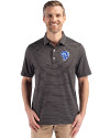 View image 1: Los Angeles Rams Historic Cutter & Buck Forge Recycled Fine Line Stripe Four-Way Stretch Mens Polo Black/White Front
