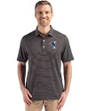Indianapolis Colts Historic Cutter & Buck Forge Recycled Fine Line Stripe Four-Way Stretch Mens Polo Black/White Front Thumbnail Image