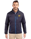 Michigan Wolverines Cutter & Buck Rainier PrimaLoft®  Mens Big and Tall Eco Insulated Puffer Jacket Dark Navy Front Thumbnail Image
