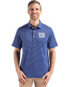 New York Giants Cutter & Buck Forge Epic Confidence Fine Line Stripe Stretch Recycled Mens Polo Tour Blue/White Front Thumbnail Image